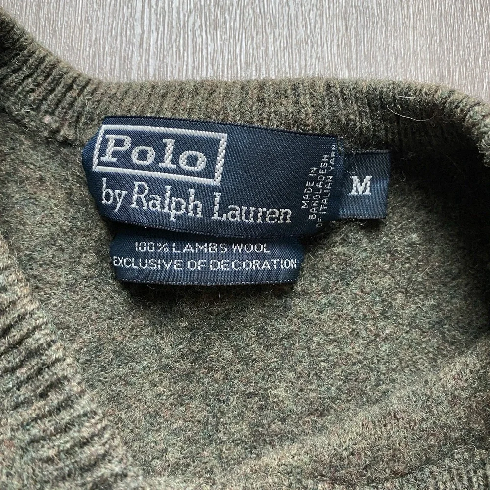 Polo Ralph Lauren Men's 100% Lamb's Wool Dark Green Long Sleeve Pullover Logo M